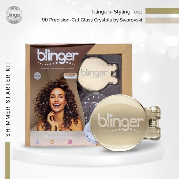71AvPWzGQbL._SL1500_.jpg blinger® Shimmer Starter Set with Gold-Plated blinger Styling Tool & 90 Precision-Cut Glass Crystals | Precision-Cut Glass Crystal Bedazzler for Hair & Skin