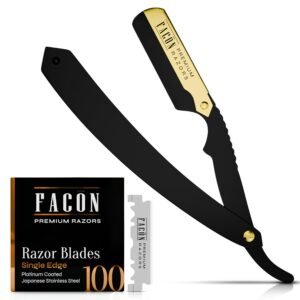 71AzA6FccHL._SL1500_.jpg Facón Straight Razors for Men - Professional Barber Straight Edge Razor Kit with 100 Blades, Classic Stainless Steel Barbero Shaver for a Smooth & Precise Shave, Premium Barber Razor for Men's Shaving