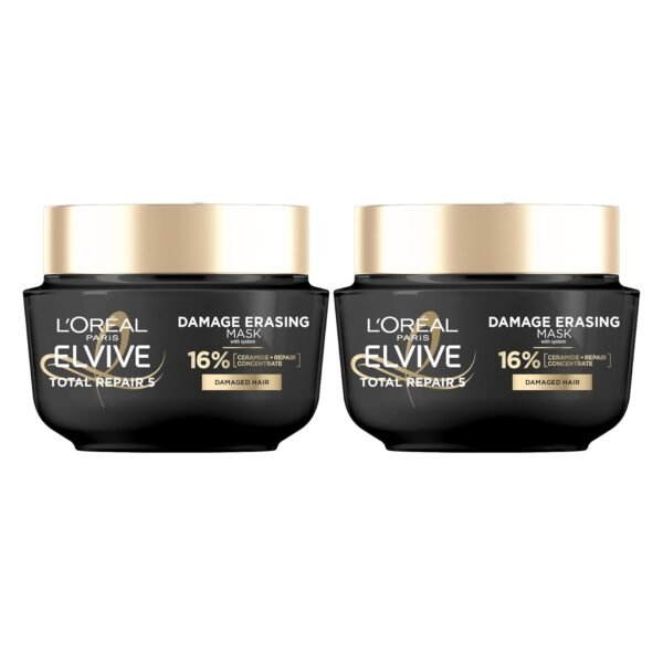 L'Oreal Paris Hair Care Elvive Total Repair 5 Damage Erasing Balm, Conditioning Hair Mask for Damaged Hair, with Almond and Protein, 8.5 fl; oz, (Pack of 2)