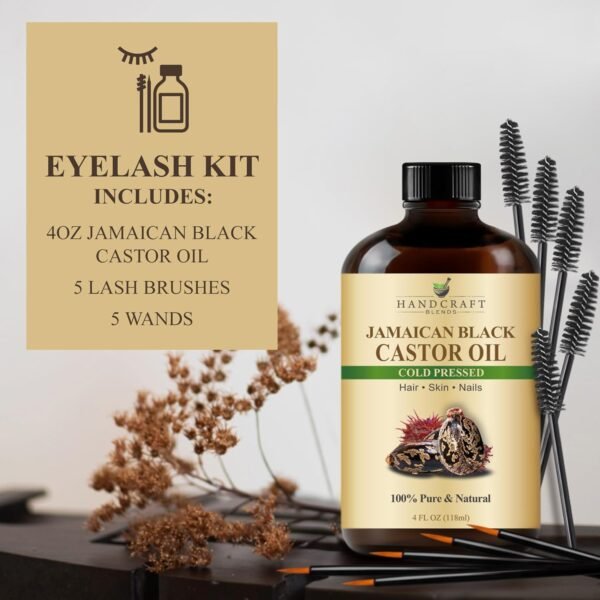 71B4LoeUpGL._SL1500_.jpg Handcraft Blends Cold-Pressed Jamaican Black Castor Oil in Glass Bottle with Lash Brushes - 4 Fl Oz - 100% Pure and Natural - Premium Grade Oil for Hair Growth, Eyelashes and Eyebrows - Hair and Body