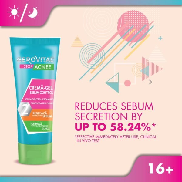 GEROVITAL STOP ACNE Sebum Control Face Cream-Gel, Mattifying and Anti-Irritant Effect, Reduces Sebum Secretion, Unblockes Pores, 50 ml
