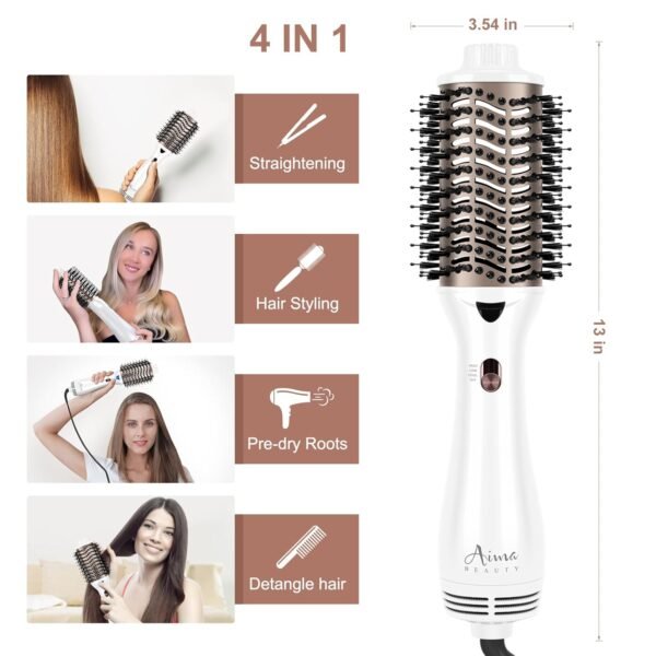 One Step Dryer & Volumizing Hot Air Brush, Blow Dryer, Ceramic Straightener, Curler & Hot Comb 4 in 1 Salon Ionic Hair Styling Tools, White