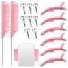 71BIzU63NeL._SL1500_.jpg Hair Styling Tools Set - 17 Pieces Including Sectioning Rings, Tail Combs, Clips, and Wrist Pin Holder for Braiding (Pink)