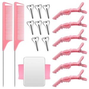 71BIzU63NeL._SL1500_.jpg Hair Styling Tools Set - 17 Pieces Including Sectioning Rings, Tail Combs, Clips, and Wrist Pin Holder for Braiding (Pink)
