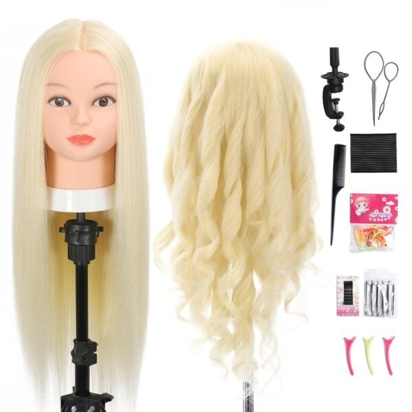 Mannequin Head with Real Human Hair 80% 26 Inch Hair Mannequins to Practice on Doll Heads for Hair Styling with Clamp and Tools Cosmetology Mannequin Head（ #613 Blond）