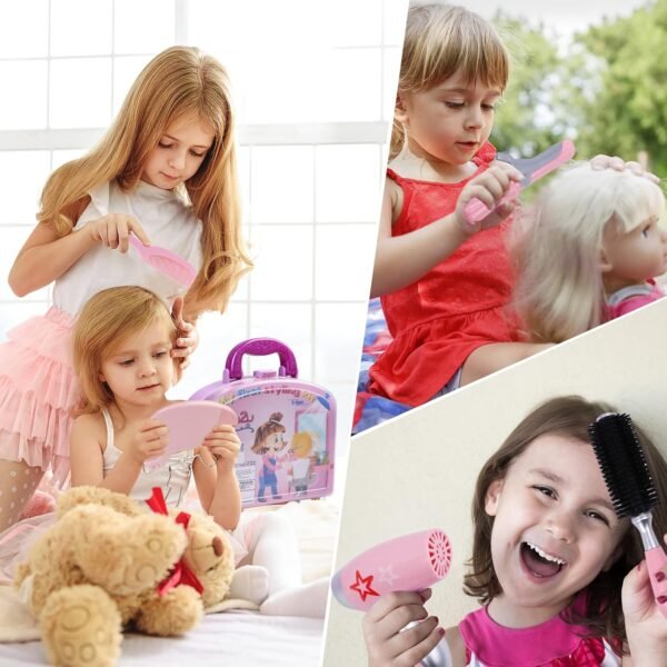 71BWfNUTKXL._AC_SL1500_.jpg Gifts2U Girls Beauty Salon Set, 23 Pcs Kids Beauty Salon Toy Kit Pretend Hair Styling Set for Girls with Blow Dryer, Barber Costume Apron, Scissors and Stylist Accessories