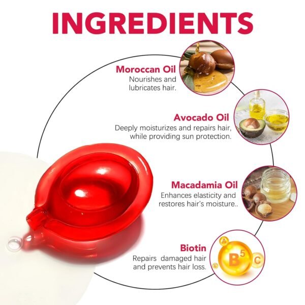 Hair Treatment Serum 60PCS, Hair Vitamins Capsule, Hair Styling Serum for Frizzy & Dry Hair, Styling & Moisturizing Oil Capsules with Avocado Oils, Leave-in Anti Frizz Conditioner Capsules