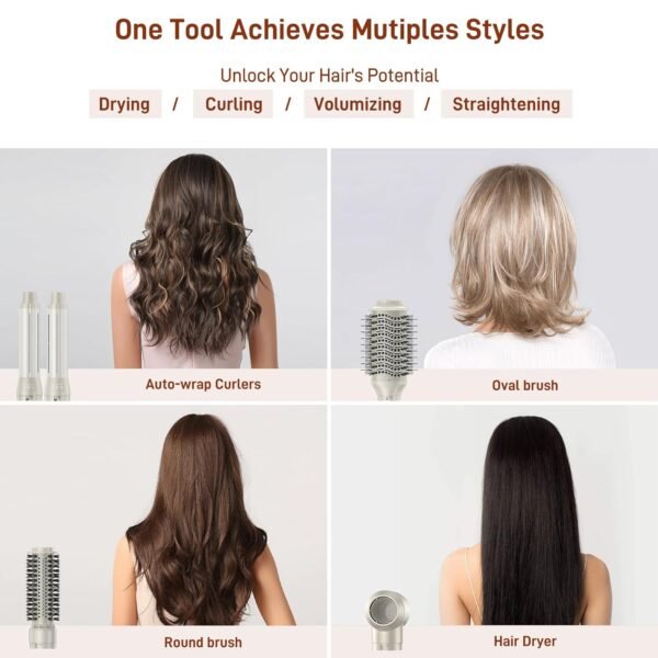 5 in 1 Hair Dryer Brush – Fast Blow Dryer with Auto Wrap Curlers & Volumizing Brushes, Frizz-Free Styling Tool for Curling, Smoothing & Adding Volume, No Heat Damage