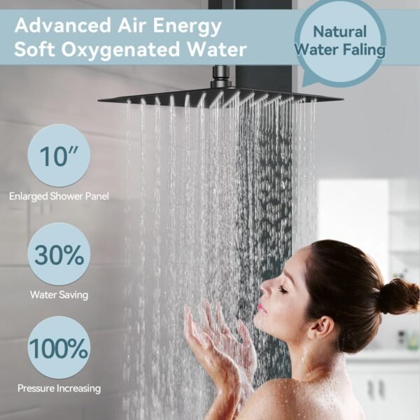 Shower Faucet Set Matte Black Shower System,Bostingner Five Function Diverter Shower Faucet with 2 in 1 Handheld,10'' Ceiling Mount and 6’‘ Wall Mount Shower Head Rainfall Shower Set with Valve