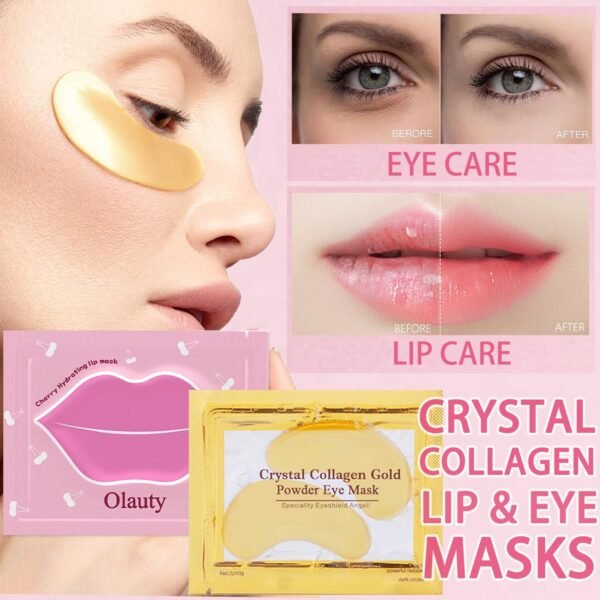 30 Pairs Lip Mask & Under Eye Mask,24K Gold Gel Crystal Eye Patches for Puffy Eyes,Collagen Moisturizing Lip Mask Crystal Lip Pads,Under Eye Patches for Dark Circles,Wrinkles and Fine Lines