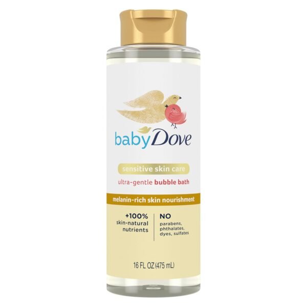Baby Dove Bubble Bath Melanin-Rich Skin Nourishment for nourished Skin and Bath time Fun Sensitive Skin Care with Skin-Natural nutrients 16 oz, Silver