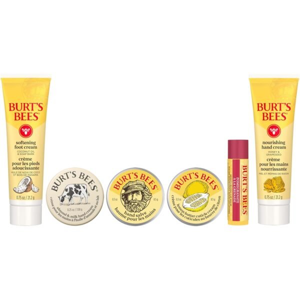 71Bp9dmazkL._SL1500_.jpg Burt's Bees Gifts Ideas, Tips and Toes Kit, 6 Travel Size Products - Pomegranate Moisturizing Lip Balm, 2 Hand Creams, Foot Cream, Cuticle Cream, and Hand Salve
