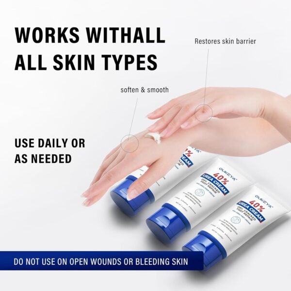 OUKEYA Urea Cream 40 Percent Tube 3 Oz, Urea Foot & Hand Cream for Dry Cracked, 40 per Urea Lotion for Feet Maximum Strength 3 Ounce(Pack of 3)
