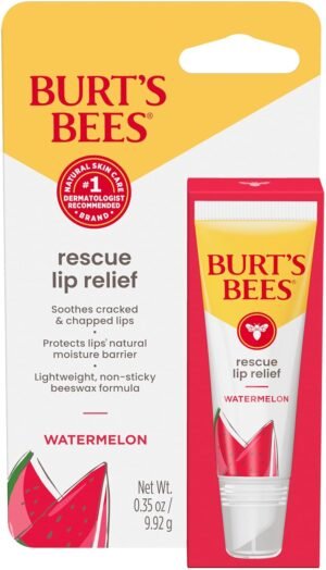 71BsIMC-kKL._SL1500_.jpg Burt's Bees Rescue Lip Relief, Watermelon, Hydrating Lip Balm for Dry Cracked Lips, with Responsbily Sourced Beeswax and Shea Butter, 100% Natural Origin, 1 Squeezy Tube, 0.35oz