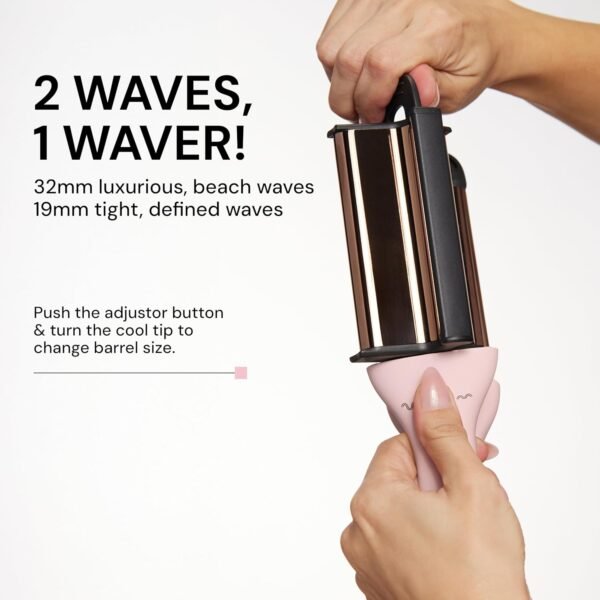 L'ANGE Hair VersaWaver Adjustable Titanium Waver | Pick 19mm or 32mm Waves with 1 Tool | Titanium 3-Barrel Waving Tool | Cool Tip Also Rotates Barrel to Change Wave Lengths (Black)
