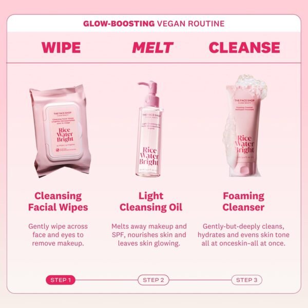 The Face Shop Rice Water Bright Makeup Remover Wipes for Face with Rice Extract, Brightening, Moisturizing, Infused with Cleansing Milk, Vegan Disposable Cleansing Facial Wipes, Korean Skin Care