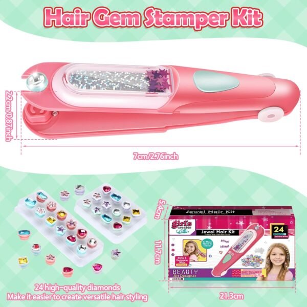 Hair Gem Stamper Kit,Hair Styling Tool with Reusable Shining Diamonds,Bling Hair Jewels for Girls Toys Quick Gems Hair Jeweler Hair Bedazzler Birthday Gifts Toys for Girls Ages 3-12