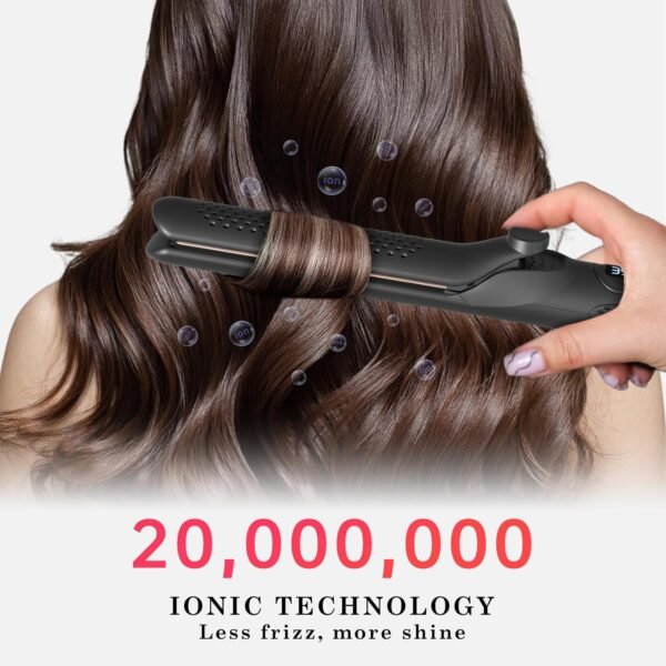 71CR19K7UAL._AC_SL1500_.jpg Hair Straightener and Curler 2-in-1, 360° Airflow Styler Curling Iron, 1.25 Inch Curling Wand, 20 Million Negative Ion Hair Care, 5 Temps & Auto Off, Dual Voltage (Black)