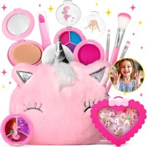 ULOVEME Kids Makeup Sets for Girls 5-8 - Real, Non Toxic, Washable Make Up Toy - Umicorn Toys Gift for Girls Birthday (Pink Umicorn + Rings2)
