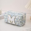 71CjIyjD4WL._AC_SL1500_.jpg JOVAKIT Alphabet Makeup Bag Cosmetic Bag for Women, Christmas Gifts for Girls Age 6-18, Floral Flowers Coquette Travel Toiletry Zipper Make Up Pouch Organizer Trendy Stuff (Blue Floral M)