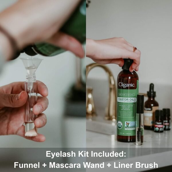 71Cu-q1tX5L._SL1500_.jpg Cliganic Organic Castor Oil, 100% Pure (6oz with Eyelash Kit) - For Eyelashes, Eyebrows, Hair & Skin
