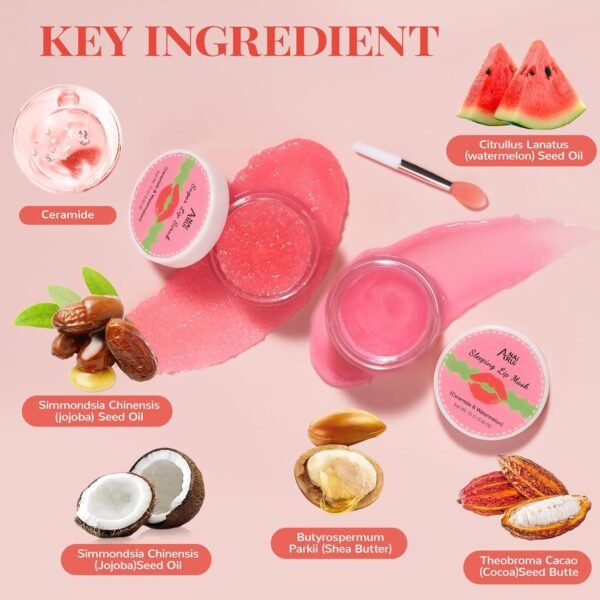 71Cxa1Fq46L._SL1500_.jpg Lip Mask Set, Lip Scrub & Lip Butter, Overnight Lip Treatment Set Enriched With Skin Softening Ceramide & Watermelon and Hydrating Shea Butter, For A Softer & Smoother Pout