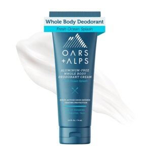 Oars + Alps Whole Body Deodorant Cream For Men - Multi-Action Odor Defense - Aluminum Free, Baking Soda Free, Anti-Chafe - 2.5 Ounce Tube - Fresh Ocean Splash