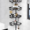 KEGII Corner Shower Caddy Tension Pole - Shower Tension Rod Organizer, Floor to Ceiling Shower Caddy 25-114.2 inch, Towel Rack Corner Waterproof, Black