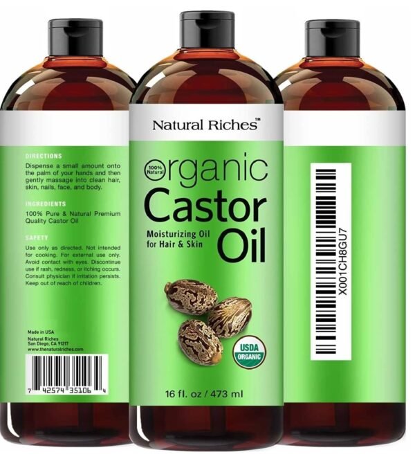 71DBTXV1CL._SL1472_.jpg Natural Riches Organic Castor Oil - Cold Pressed, USDA Certified for Hair Growth, Thicker Eyelashes, Eyebrows - Moisturizes Dry Skin and Hair, Helps with Dandruff - Hexane-Free, 16 fl. oz.