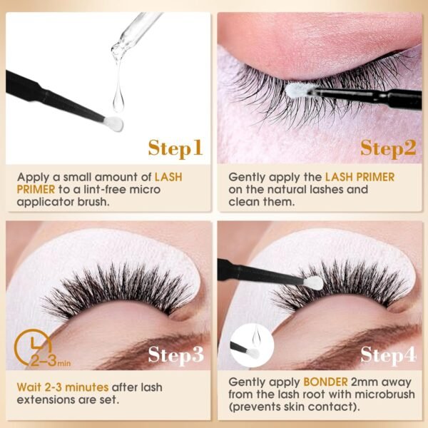 71DEydVhcGL._SL1500_.jpg Lash Bonder and Primer Kit for Eyelash Extensions, Glue Accelerator Lash Sealant, Eyelash Extension Primer Protein Oil Remover, Adhesive Makeup Tools for Professional Use (15ml+15ml)