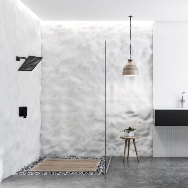 Black Shower Faucet GGStudy Single Function Shower Trim Kit with Rough-in Valve Shower Set Bath Rainfall Shower Faucet System 8inch Square Stainless Steel Metal Shower Head