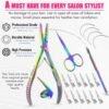 Hair Extension Tools Kit Includes 2 HoleMicro Beads Microlink Crimping Plier, 12pcs Sectioning Clips, Quick Parting Tool, Mini Scissor & C Type Needles, Loop Tool (Rianbow)