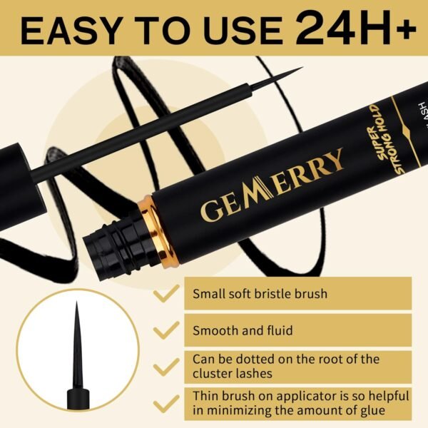 GEMERRY False Lash Glue - Super Strong Hold Black Non-Irritating Waterproof Eyelash Adhesive for Any DIY Strip Lashes - 5ml 0.17oz