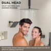 Shower Faucet Sets Matte Black Shower System,STARBATH 4 Way 12+6" Dual Head Shower Set Complete with 2 in 1 Handheld,Ceiling Mounted Rainfall Shower Head with 4 Body Spray Jets, Shower Jets System