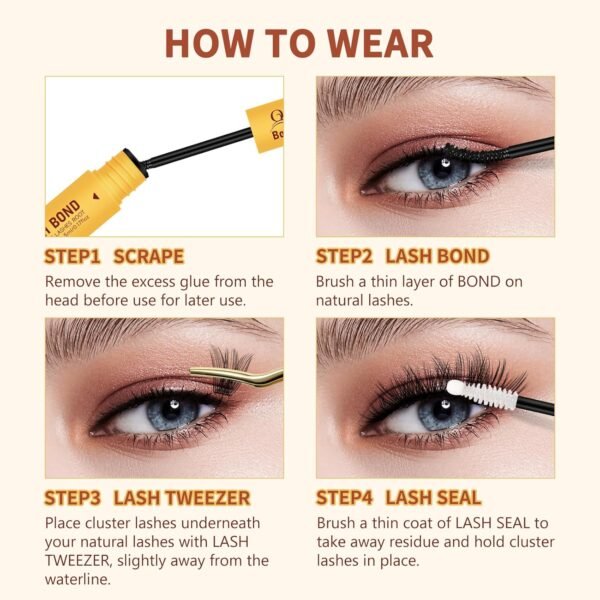QUEWEL Lash Bond and Seal, 2 in 1 Lash Cluster Glue 10ML Eyelash Glue Waterproof Lash Bond and Seal Strong Hold for DIY Lash Extensions at Home