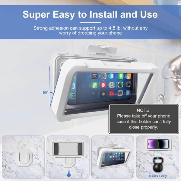 URROY Shower Phone Holder Waterproof, 360° Rotation Shower Phone Case, Anti-Fog High Sensitivity Universal Cover Mount Stand for Bathroom Wall Mirror Bathtub Kitchen, Gift for Men Women