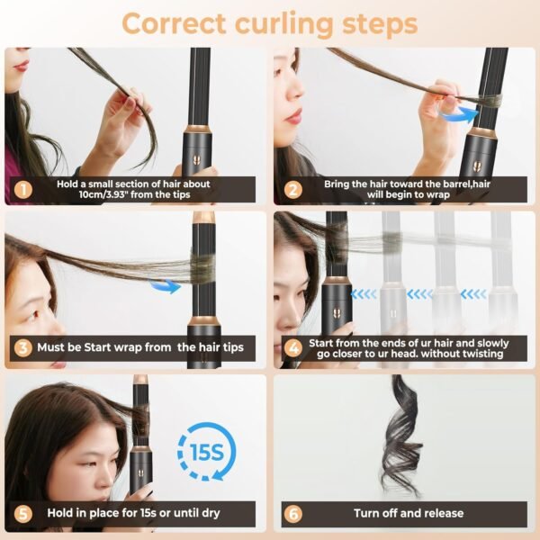 6 in ONE Blow Dryer Brush,Air Curling Iron Round Brush for Blow Out 800W,Ionic Hair Dryer Brush for Women, Blowout Brush Air Styler Curler (Black Gold)