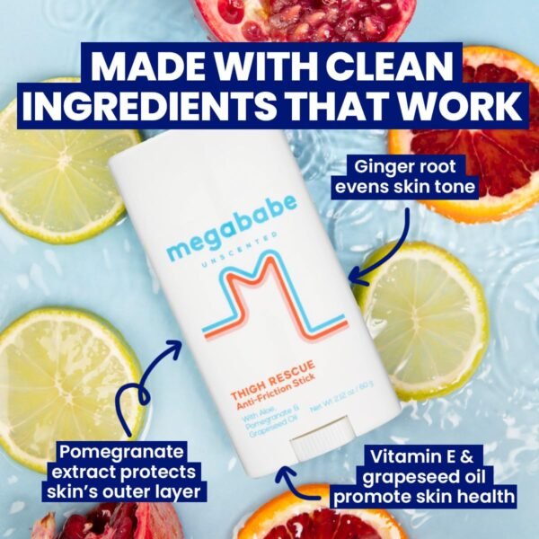 Megababe Thigh Rescue Anti-Chafe Stick | Prevents Skin Chafe & Irritation | Thighs, arms, bra-lines & more | 2.12oz - Unscented Summer Vacation Essentials