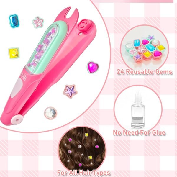 Hair Gem Stamper Kit for Girls - Bling Hair Jewels with 24 Reusable Gems, Hair Styling Tool & Creative Gift for Ages 3-12