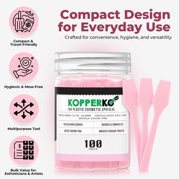 Cosmetic Spatulas (2.5”, 100 Pack) - Small Plastic Spatula for Cosmetics, Creams & Crafts | Essential Esthetician Supplies | Makeup Spatula or Multipurpose Mini Applicator for Skincare | Pink
