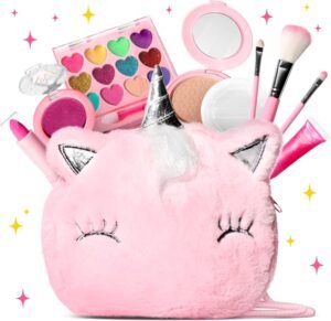 ULOVEME Kids Real Makeup Kit for Little Girls - Real, Non Toxic, Washable Make Up Toy - Umicorn Toys Gift for 3 4 5 6 7 8 9 10 12 Years Old Girls Birthday (Pink Umicorn)