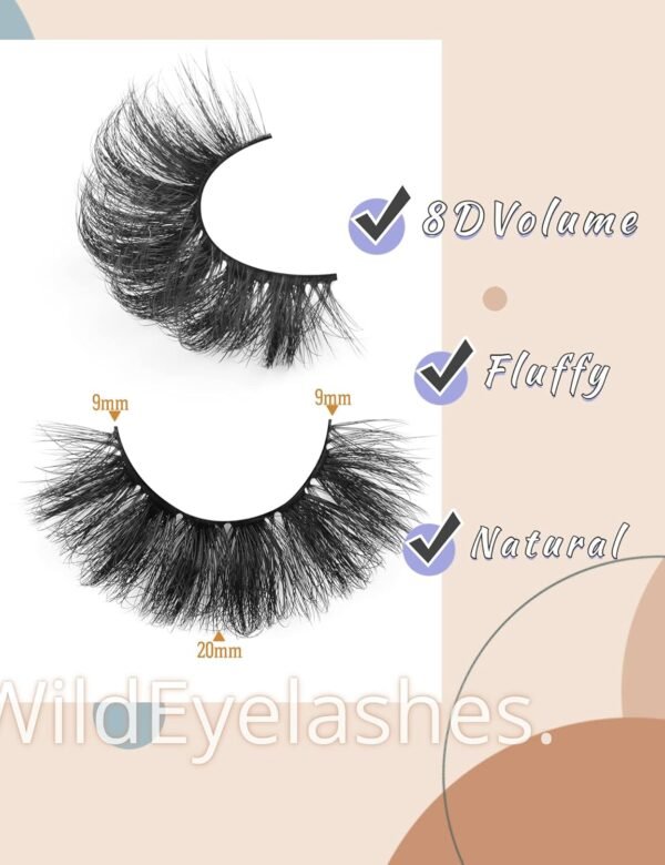 71E2k3rE58L._SL1500_.jpg Eyelashes Mink Lashes Fluffy Natural Look False Lashes Wispy Full Eye Lashes 8D 20 mm Long D Curl Strip Eyelashes Pack 10 Pairs Reusable Fake Eyelashes That Look Like Extensions by Goddvenus