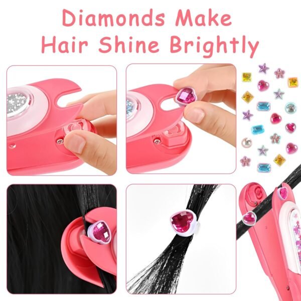 Hair Gem Stamper Kit for Girls, Bling Hair Jewels with Sparkling Diamonds, Fun Hair Styling Tool & Creative Play Toy, Birthday Gift for Kids Ages 4-12