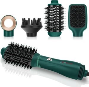 71EEWibNbQL._AC_SL1500_.jpg IG INGLAM Hair Dryer Brush, 4-in-1 Detachable Blow Dryer Brush, Ionic Diffuser Hair Dryer & Styler Volumizer with Oval Titanium Barrel, One-Step Hot Air Blowout Brush, Dark Green