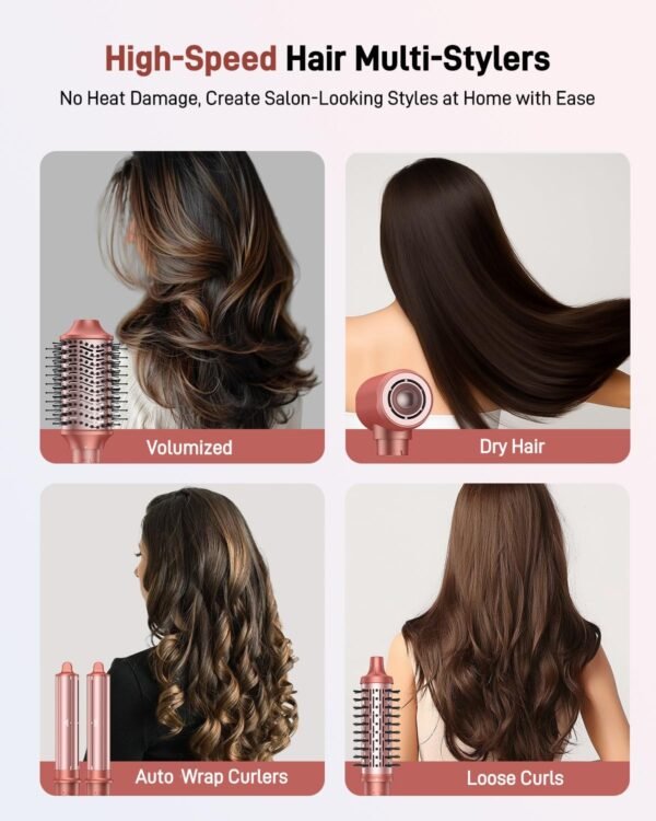 71EGWEG6SbL._SL1500_.jpg 5 in 1 Hair Styler Hair Dryer Brush - High-Speed Hot Air Styler Wrap, Fast Drying No Heat Damage Ionic Blow Dryer Brush for Volumize, Curl, Straighten, Frizz-Free Multi Stylers with Travel Bag