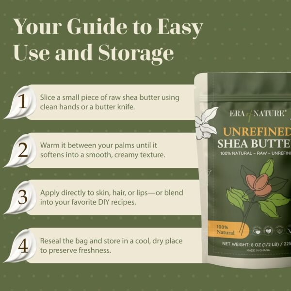 Organic Unrefined Raw African Ivory White Shea Butter 8oz - Moisturizing Raw Shea Butter Bar for Skin & Hair, DIY Lip Balm Base, Cream, Soap & Lotion Making Supplies Kit, Skincare