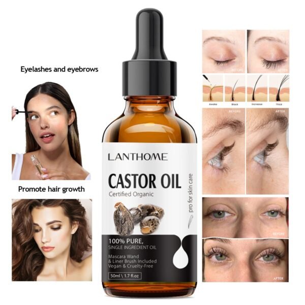 71EPoRHMYGL._SL1500_.jpg Lanthome Organic Castor Oil Cold Pressed Certified (1.7 Floz with Eyelash Kit), Black Castor Oil for Eyelashes, Eyebrows & Skin Moisturizer, Hair Growth Hexane Free