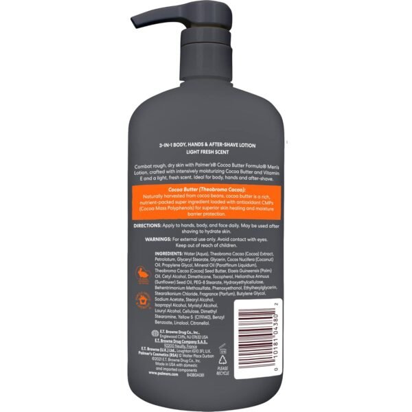 Palmer's Cocoa Butter Formula Men's 3-in-1 Fast Absorbing Face & Body Lotion for Dry Skin, 33.8 oz.