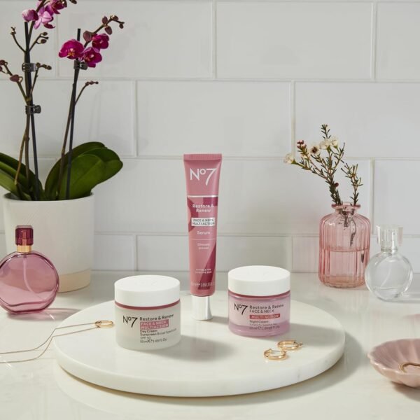 No7 Restore & Renew Multi Action Face & Neck Cream - Anti Aging Face Moisturizer with SPF 30 - Helps to Firm & Hydrate Crepey Skin - Formulated with Hyaluronic Acid, Peptides & Ceramides (1.69 Oz)