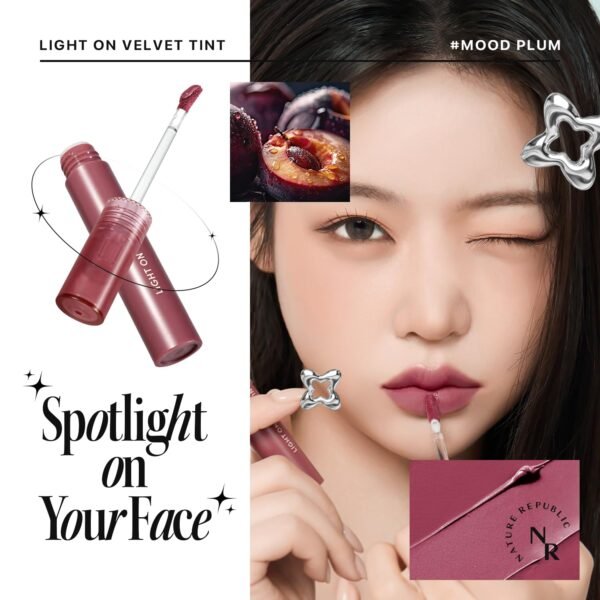 71EfXdJwnL._SL1500_.jpg Nature Republic Light on Velvet Tint (06 MOOD PLUM), Liquid Lipstick, lip tint, Blur effect, lip& cheek, nude lip,Soft Creamy Matte Finish Lip, Velvety, lip stain, High Pigment, Korean Lip Makeup